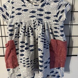 Navy and Red Fish Pattern Dress